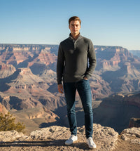 Cashmere Sweater Button Neck Andromeda in Carbon Stitch Charcoal