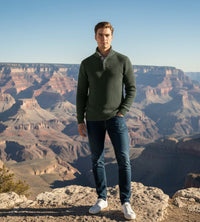 Cashmere Sweater Button Neck Andromeda in Carbon Stitch Hunting Green