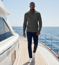 Cashmere Sweater Button Neck Andromeda in Carbon Stitch Mid Grey