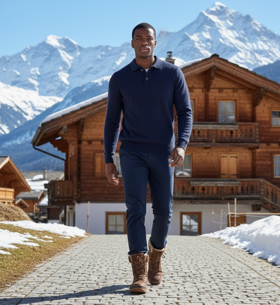 Cashmere Sweater Polo Neck heavy Jersey Apollo Navy