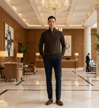 Cashmere Half Zipper Sweater in Honey Comb Stitch Berrara