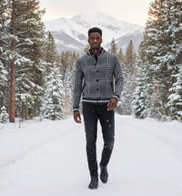 Cashmere Bomber Jacket in Houndstooth stitch Bezoudun Charcoal Grey