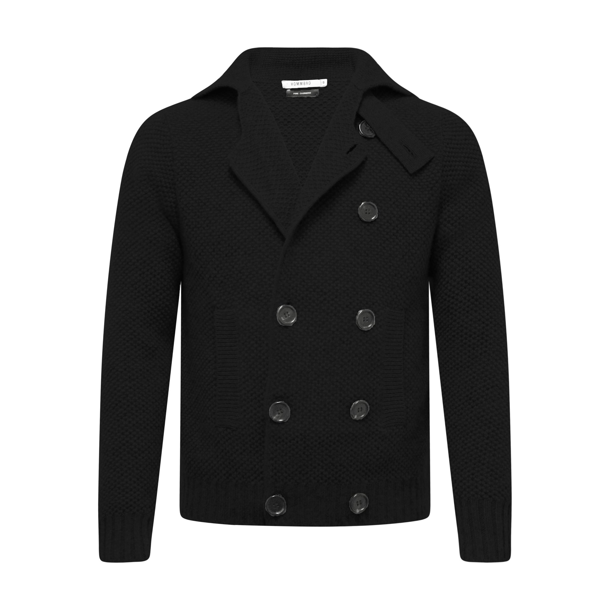 Cashmere Double Breasted Pea Coat in Seed Stitch Black Brixen