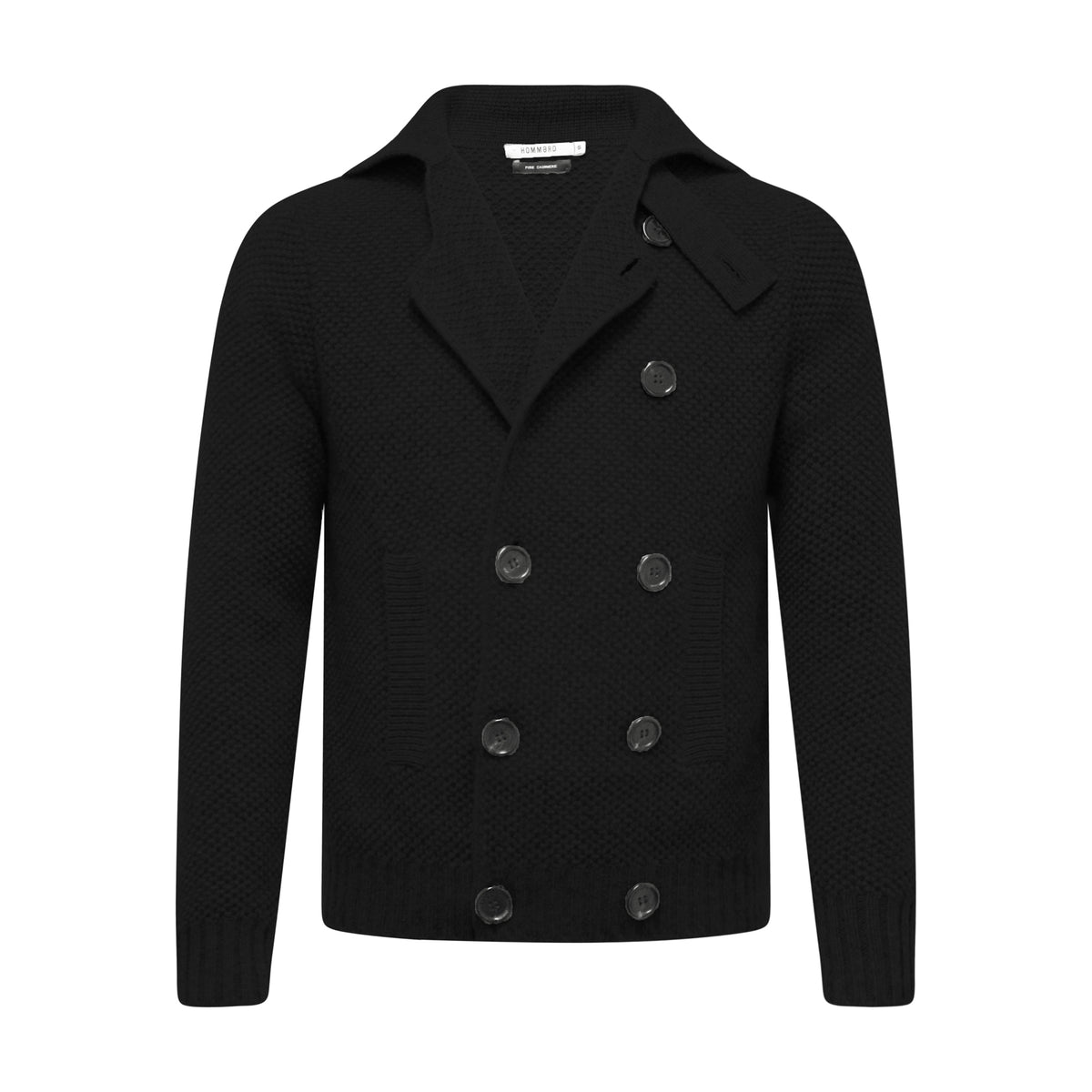 Cashmere Double Breasted Pea Coat in Seed Stitch Black Brixen
