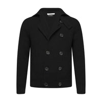 Cashmere Double Breasted Pea Coat in Seed Stitch Black Brixen