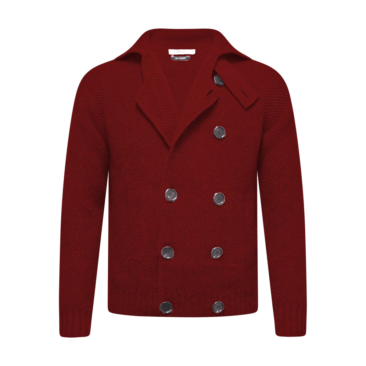 Cashmere Double Breasted Pea Coat in Seed Stitch Bordeaux Brixen