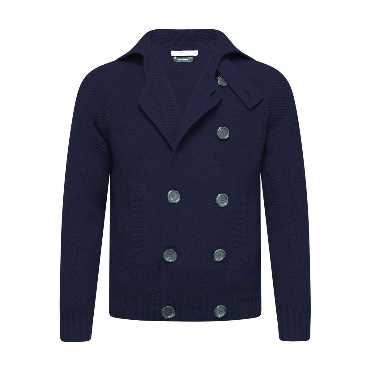 Cashmere Double Breasted Pea Coat in Seed Stitch Navy Brixen
