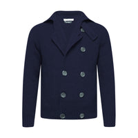 Cashmere Double Breasted Pea Coat in Seed Stitch Navy Brixen