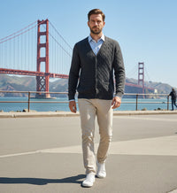 Cashmere Cardigan Cable stitch Mid Grey