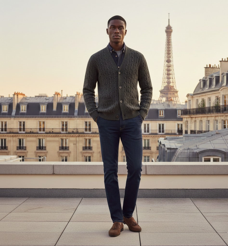 Cashmere Cardigan Cable stitch Mid Grey