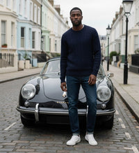 Navy Cashmere Crew Neck Cable Sweater