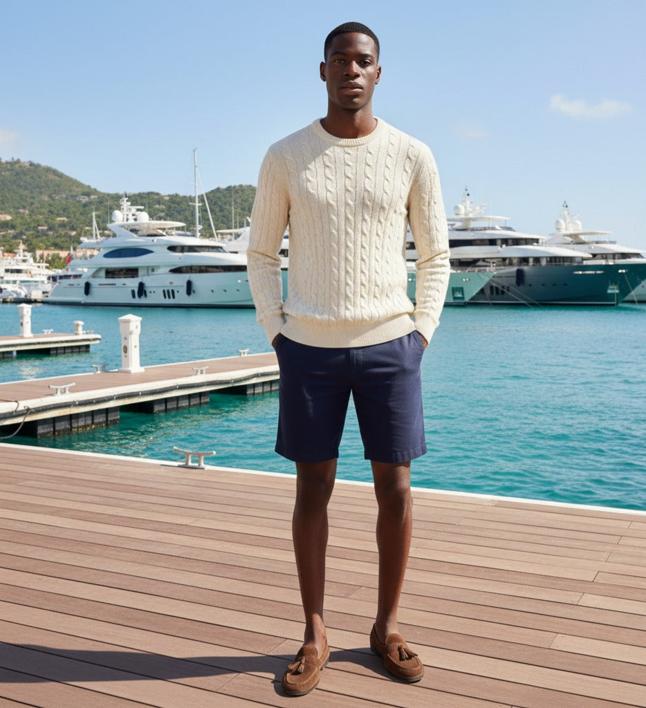 Woolwhite Cashmere Crew Neck Cable Sweater