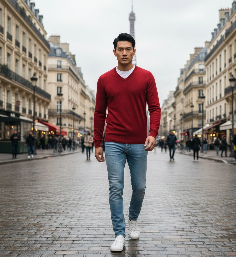 Cashmere V Neck Sweater Bordeaux