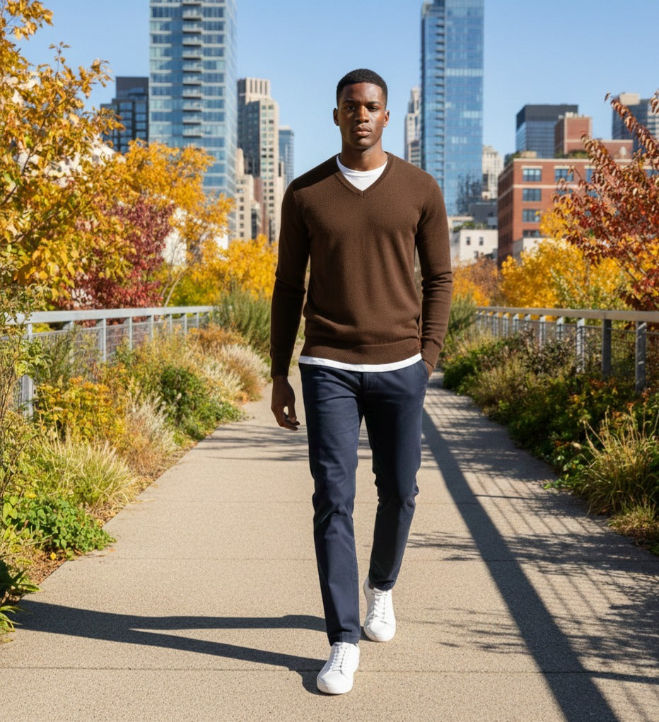 Cashmere V Neck Sweater Chocolate