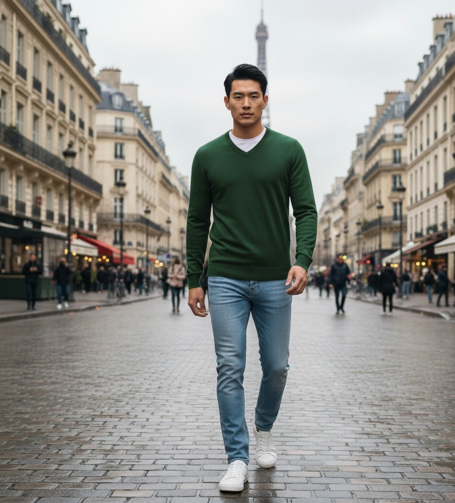 Cashmere V Neck Sweater Hunting Green