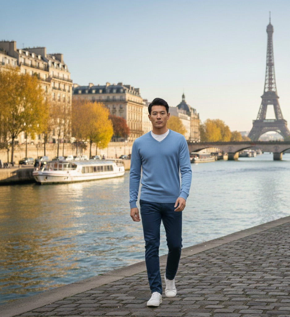 Cashmere V Neck Sweater Light Blue