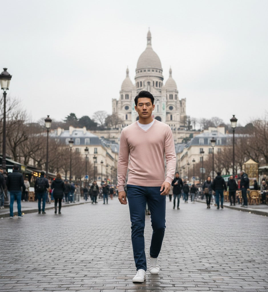 Cashmere V Neck Sweater Pink
