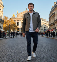 Grey Cashmere woven and knitted padded Jeans Jacket