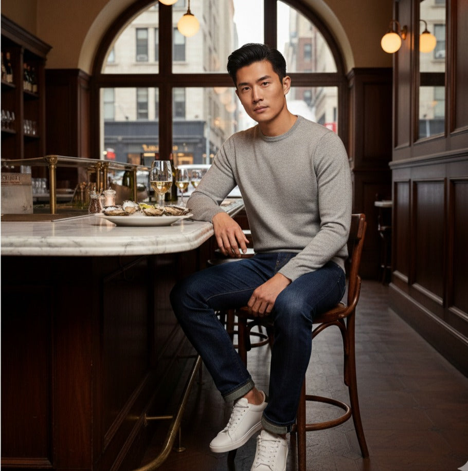 Silver Grey Cashmere Crew Neck Sweater