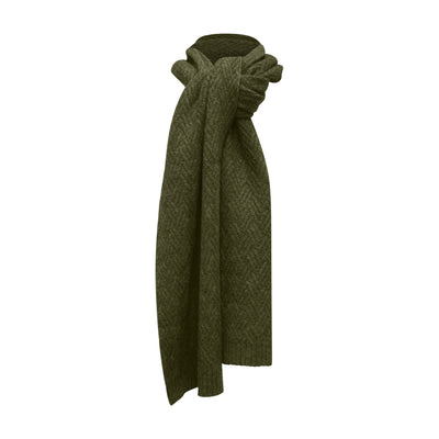 Zig Zag knitted Cashmere Scarf Daulps Army Green
