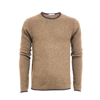 Cashmere Crew Neck Sweater Shuttle in Rice Stitch Camel