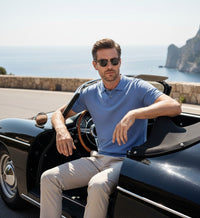 Cashmere Polo Shirt Hampton in Cotton Cashmere Delft Blue