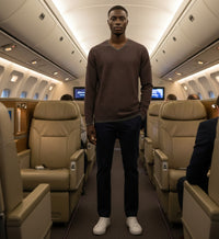 Cashmere V Neck Sweater in Diagonal Stitch Mars