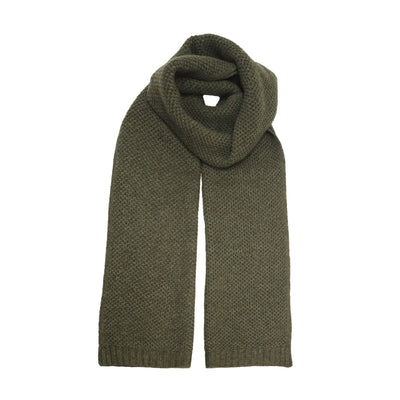 Heavy Seed stitch knitted Cashmere Scarf Milkyway Army Green