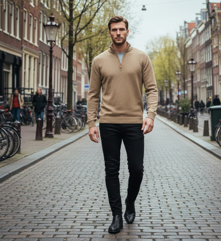 Hommard Montuosa half Zipper Sweater Camel