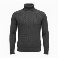 Charcoal Cashmere Turtle neck Sweater in Full Cable knit Neil