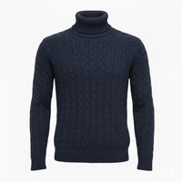 Navy Cashmere Turtle neck Sweater in Full Cable knit Neil