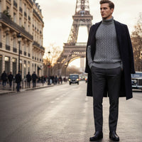 Silver Grey Cashmere Turtle neck Sweater in Full Cable knit Neil