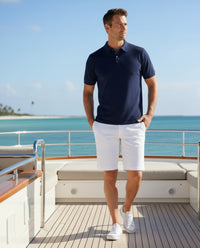 Cotton Cashmere 3 Button Polo Shirt Oahu Navy