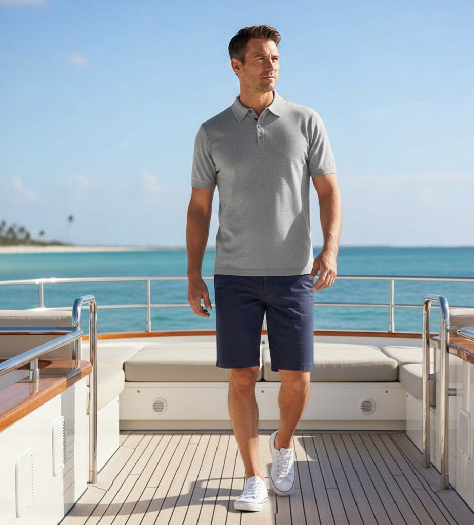 Grey Cotton Cashmere 3 Button Polo Shirt Oahu