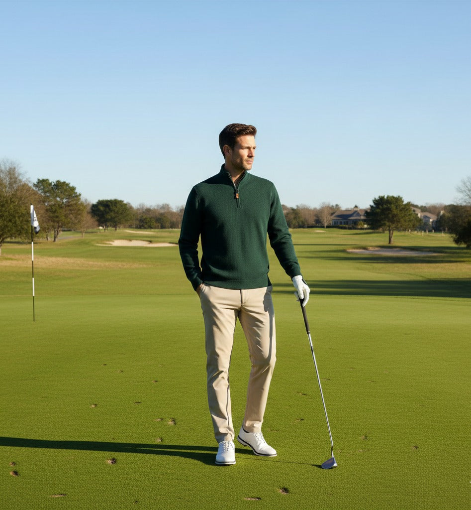 Green Cashmere fully Lined Golf Sweater half zip Orion