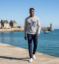 Grey Crew Neck Star Fish Intarsia