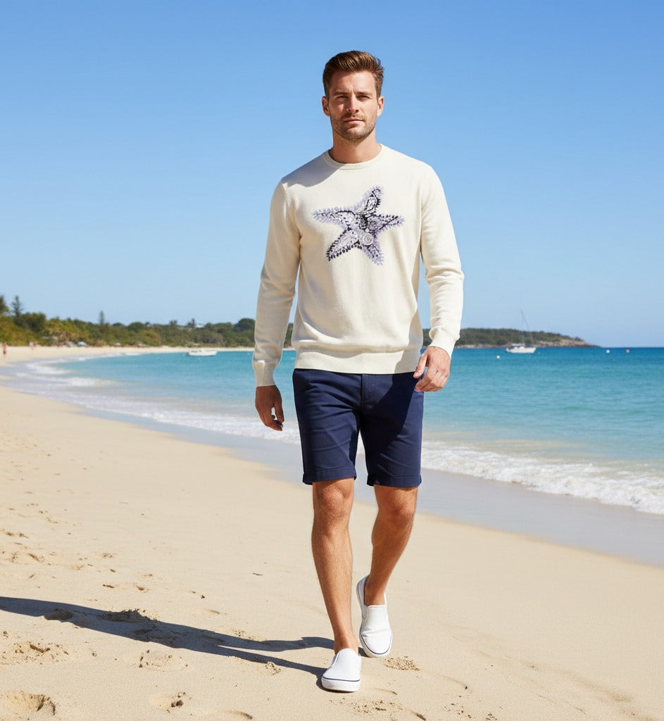 Woolwhite Crew Neck Star Fish Intarsia Palavan