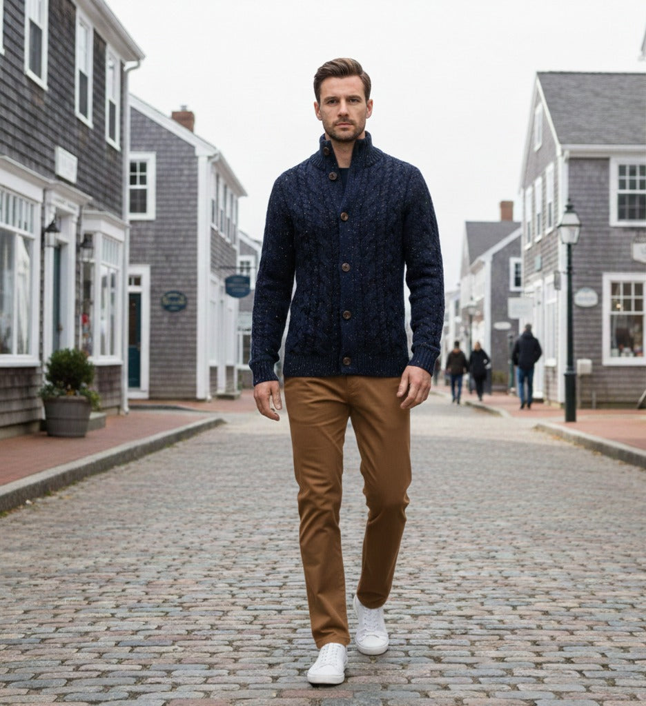 Donegal Blue Cashmere Cable Cardigan