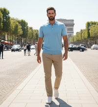 Cotton Cashmere Polo Shirt Cancale in fine pique stitch Light Blue