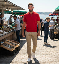 Cotton Cashmere Polo Shirt Cancale in fine pique stitch Red