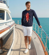 Navy Crew Neck Lobster Claw Intarsia