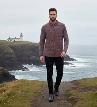 Cashmere Melange Knitted Over Shirt Rouret in Red Navy Blue