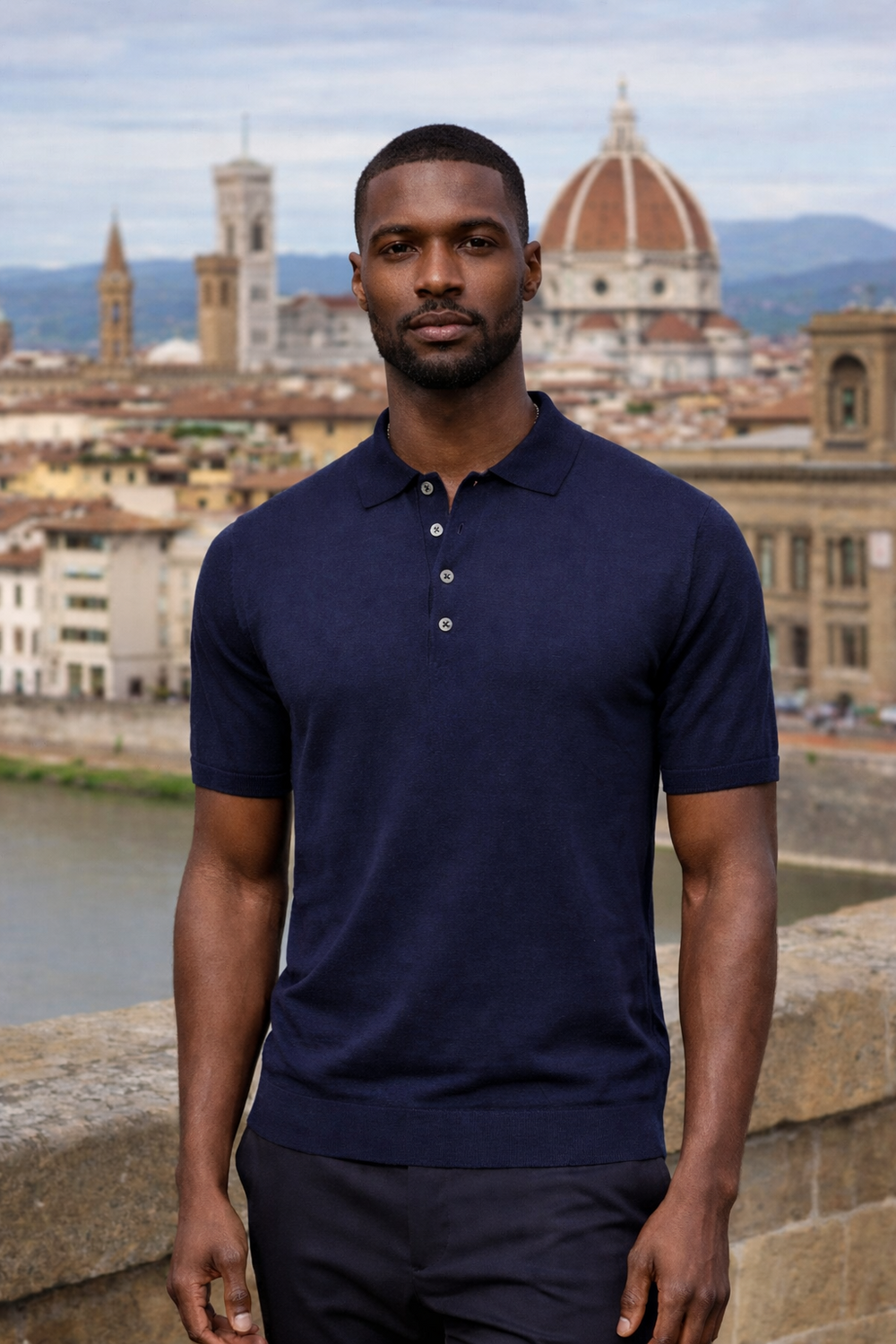 Silk Polo Shirt 5 Buttons Navy St Barths  Hommard