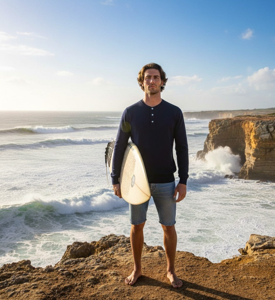 Jersey Henley T Shirt black Long Sleeves St Tropez