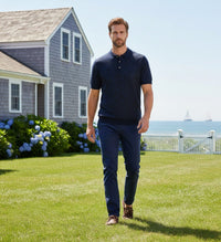 Navy Cashmere Printed Polo Shirt Tavarua in Cotton Cashmere