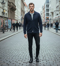 Navy Pique Stitch Cashmere Knitted Shirt Titan