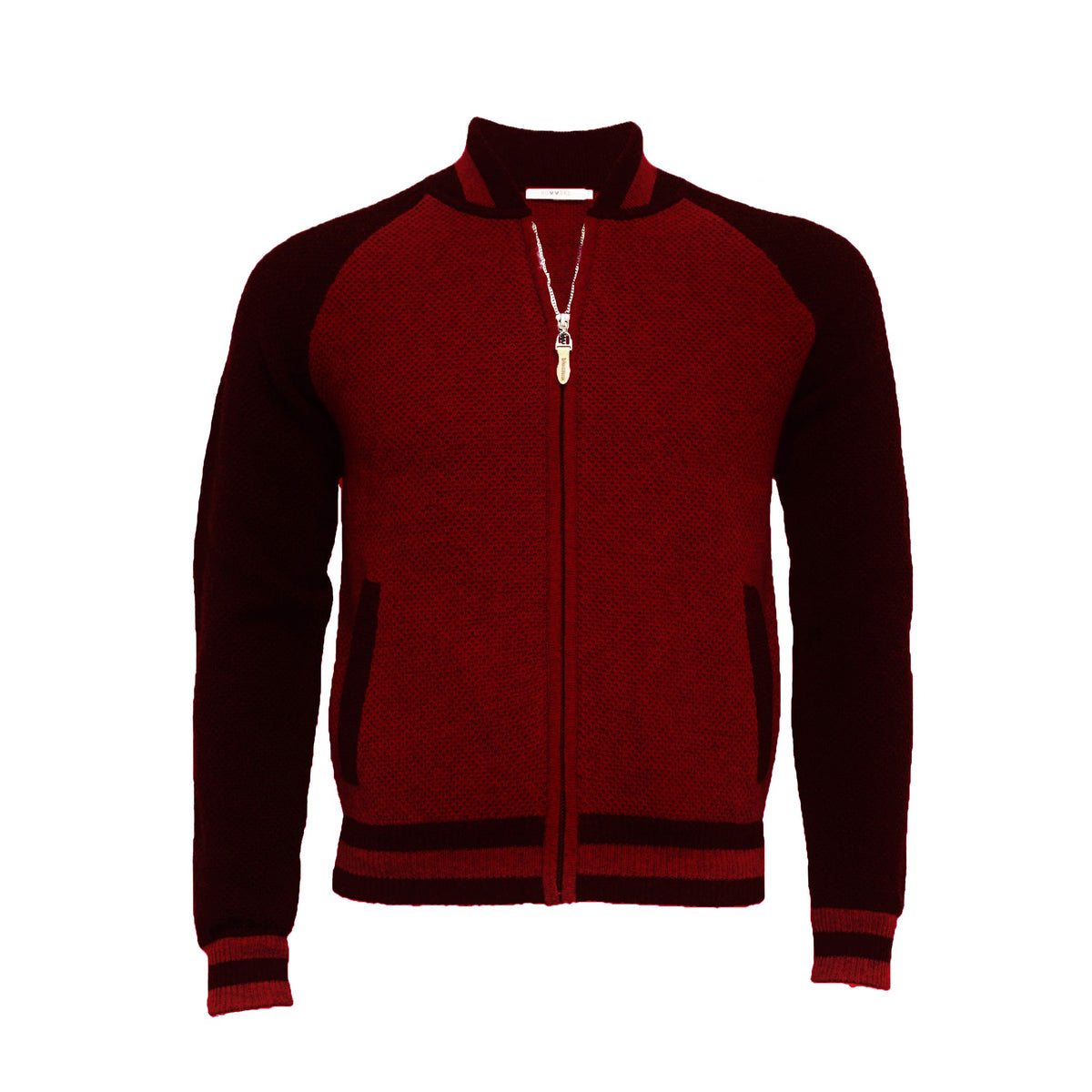 Cashmere Bomber Jacket in Honey comb stitch Toharu Bordeaux Navy