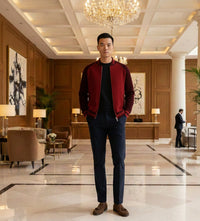 Cashmere Bomber Jacket in Honey comb stitch Toharu Bordeaux Navy