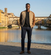 Cashmere Bomber Jacket in Honey comb stitch Toharu Camel Brown