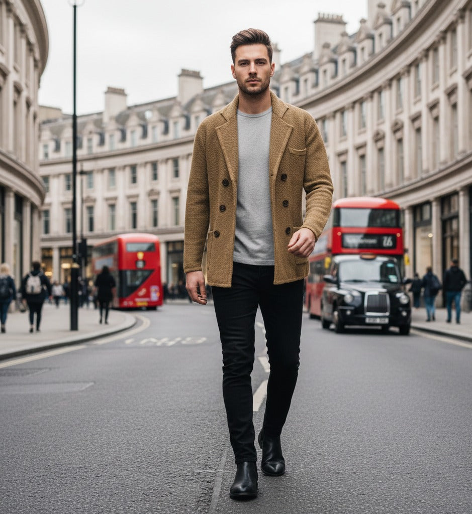 Knitted Double Breasted Jacket Trida Camel